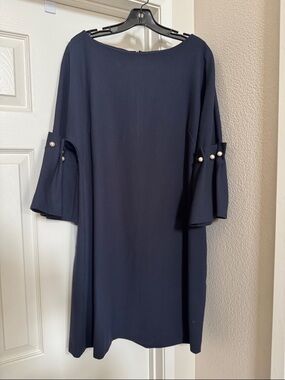 Banana Republic Navy Bell-Sleeve Shift Dress with Pearl Buttons